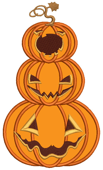 Stacked Pumpkins Halloween Applique Machine Embroidery Design Digitized Pattern