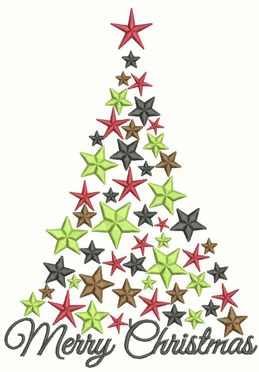 Star Merry Christmas Tree Filled Machine Embroidery Design Digitized Pattern