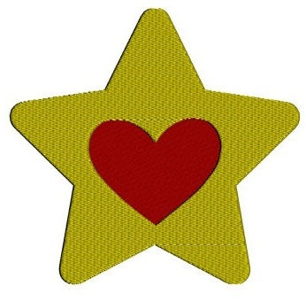 Star With Heart Machine Embroidery Digitized Filled Design Pattern - Instant Download - 4x4 , 5x7, 6x10