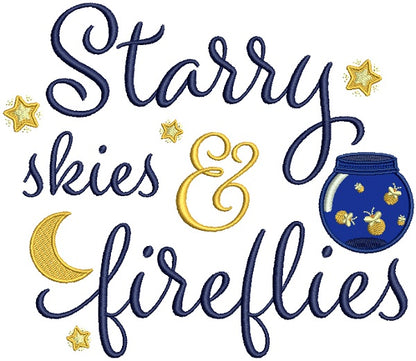 Starry Skies And Fireflies Applique Machine Embroidery Design Digitized Pattern