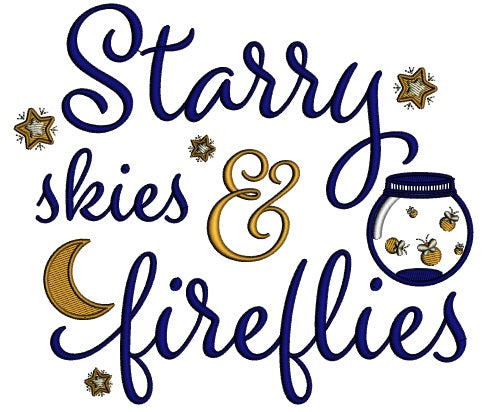 Starry Skies And Fireflies Applique Machine Embroidery Design Digitized Pattern