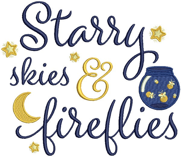Starry Skies And Fireflies Filled Machine Embroidery Design Digitized Pattern