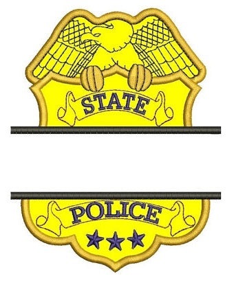 State Police Badge Applique Split Machine Embroidery Digitized Design Pattern - Instant Download- 4x4 , 5x7, 6x10
