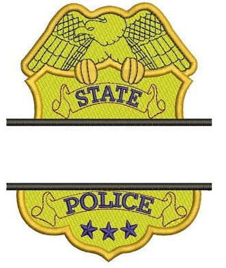 State Police Badge Split Machine Embroidery Digitized Design Filled Pattern - Instant Download- 4x4 , 5x7, 6x10