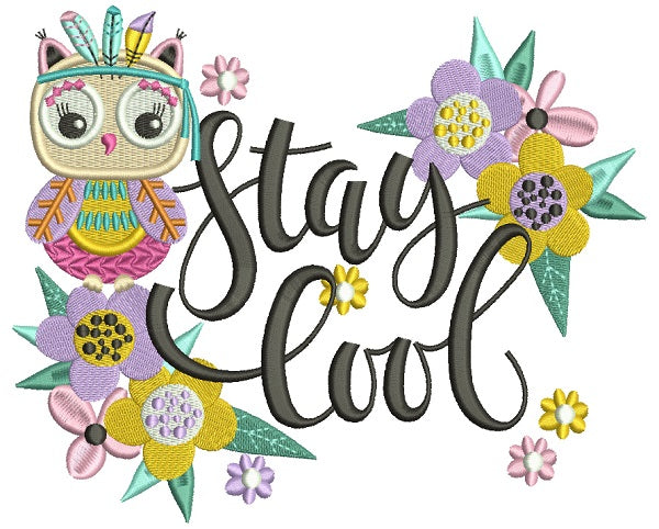 Stay Cool Owl With Flowers Filled Machine Embroidery Design Digitized Pattern