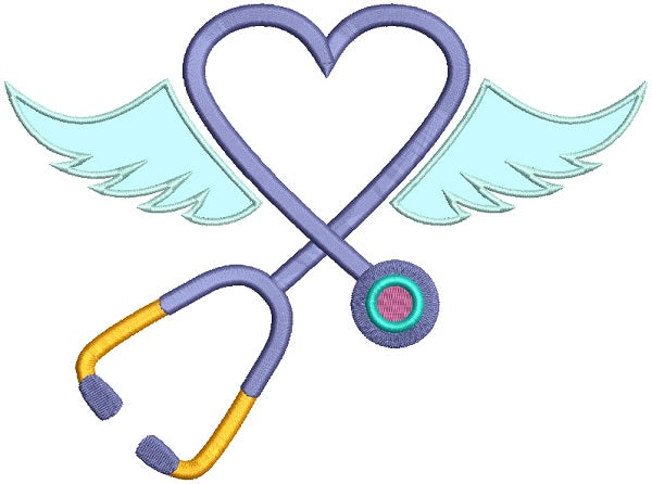 Stethoscope Angel Wings Heart Applique Machine Embroidery Design Digitized Pattern