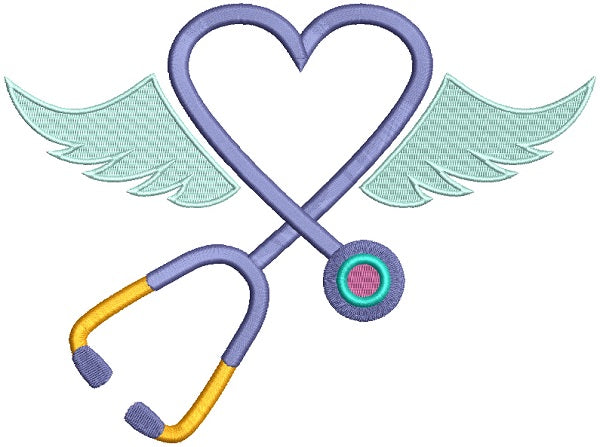 Stethoscope Angel Wings Heart Filled Machine Embroidery Design Digitized Pattern