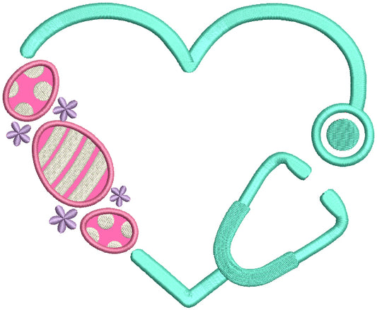 Stethoscope Nurse or a Doctor Easter Eggs Applique Machine Embroidery Design Digitized Pattern
