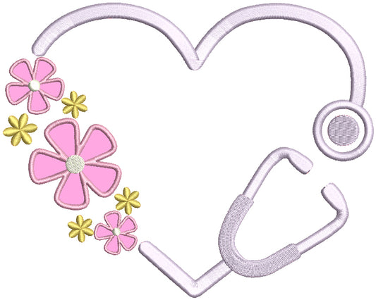 Stethoscope Nurse or a Doctor Flowers Applique Machine Embroidery Design Digitized Pattern