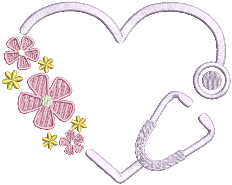 Stethoscope Nurse or a Doctor Flowers Filled Machine Embroidery Design Digitized Pattern