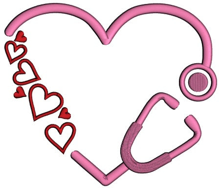 Stethoscope With Hearts Nurse or a Doctor Valentine's Day Applique Machine Embroidery Design Digitized Pattern