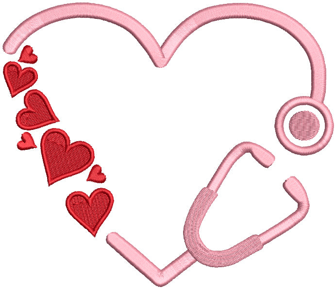 Stethoscope With Hearts Nurse or a Doctor Valentine's Day Filled Machine Embroidery Design Digitized Pattern