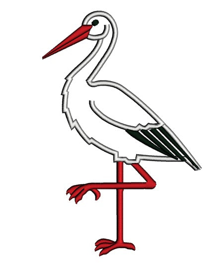 Stork Bird Applique Machine Embroidery Digitized Design Pattern