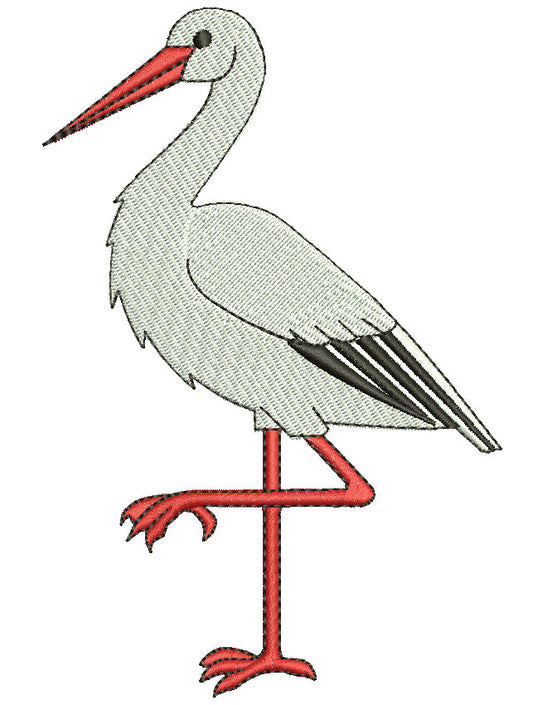 Stork Bird Filled Machine Embroidery Digitized Design Pattern