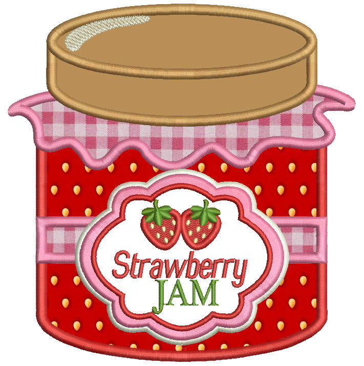 Strawberry Jam Mason Jar Food Applique Machine Embroidery Design Digitized Pattern