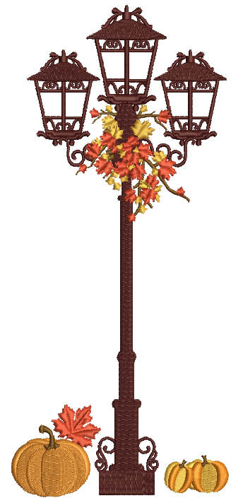 Street Light With Pumpkins Filled Machine Embroidery Design Digitized Pattern