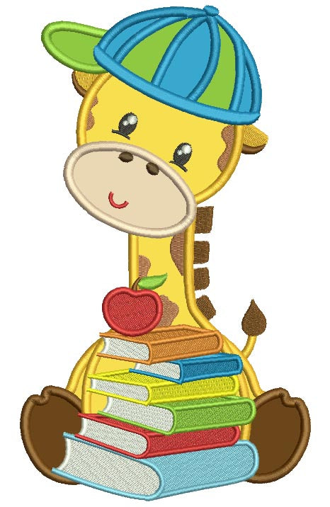 Student Giraffe Holding Books Applique Machine Embroidery Design Digitized Pattern