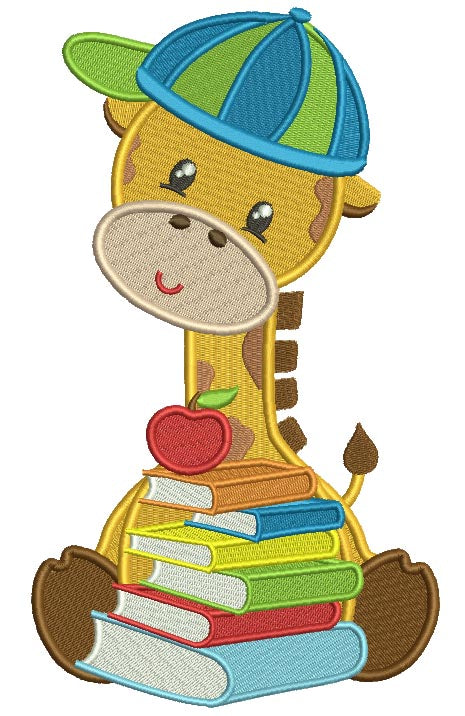 Student Giraffe Holding Books Filled Machine Embroidery Design Digitized Pattern