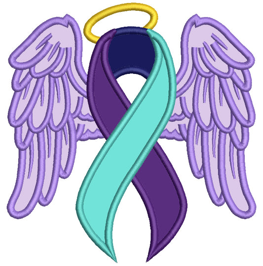 Suicide Awareness Ribbon With Wings Applique Machine Embroidery Design Digitized Pattern