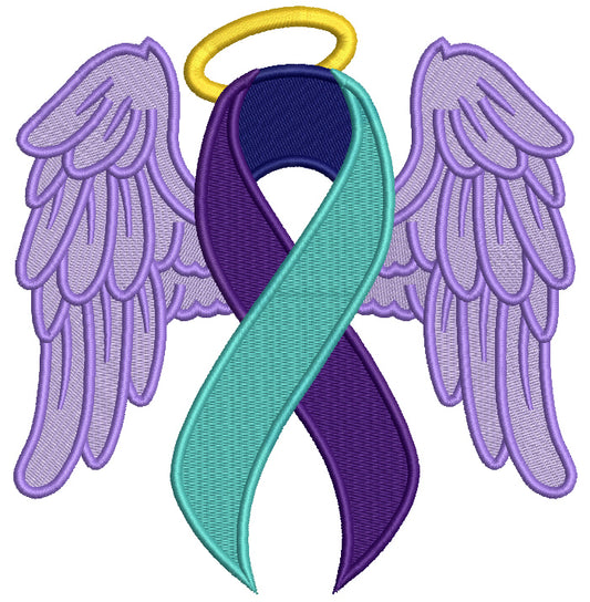Suicide Awareness Ribbon With Wings Filled Machine Embroidery Design Digitized Pattern