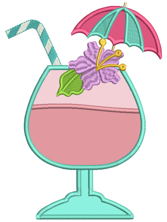 Summer Drink With an Umbrella Applique Machine Embroidery Design Digitized Pattern