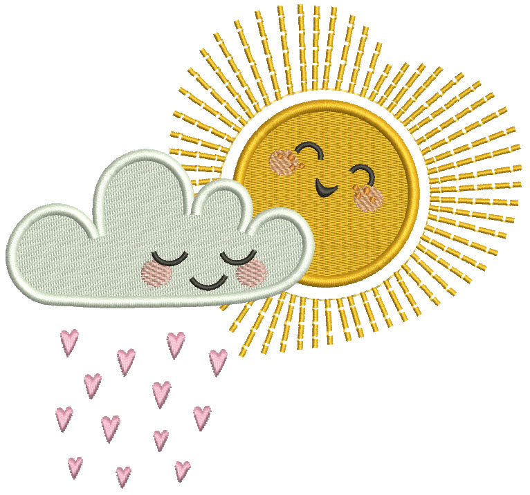 Sun And a Rainy Cloud Filled Machine Embroidery Design Digitized Pattern