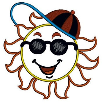 Sun Applique wearing a cap Summer Machine Embroidery Digitized Design Pattern -Instant Download- 4x4,5x7,6x10