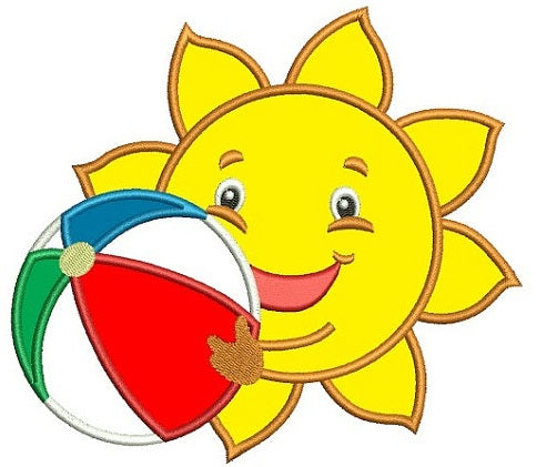 Sun Applique with a beach ball Summer Machine Embroidery Digitized Design Pattern -Instant Download- 4x4,5x7,6x10