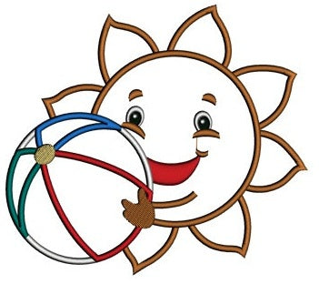 Sun Applique with a beach ball Summer Machine Embroidery Digitized Design Pattern -Instant Download- 4x4,5x7,6x10