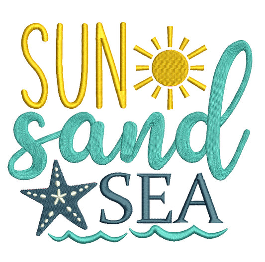 Sun Sand And Sea Filled Machine Embroidery Design Digitized Pattern