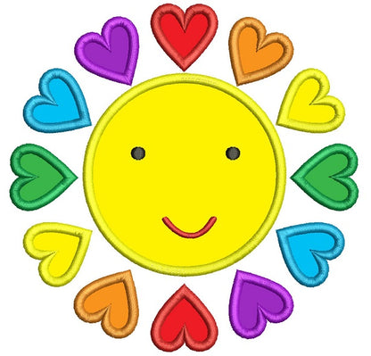 Sun With Hearts Applique Machine Embroidery Design Digitized Pattern