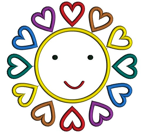 Sun With Hearts Applique Machine Embroidery Design Digitized Pattern