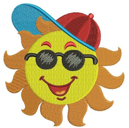 Sun wearing a cap Summer Machine Embroidery Filled Digitized Design Pattern -Instant Download- 4x4,5x7,6x10