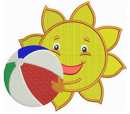Sun with a beach ball Summer Machine Filled Embroidery Digitized Design Pattern -Instant Download- 4x4,5x7,6x10
