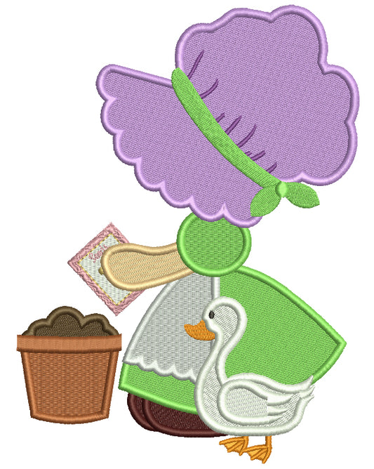 Sunbonnet Doll With a Book Filled Machine Embroidery Design Digitized