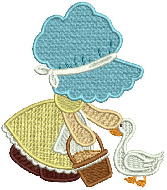 Sunbonnet Doll With a Goose Filled Machine Embroidery Design Digitized