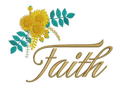 Sunflowers Faith Religious Filled Machine Embroidery Design Digitized Pattern