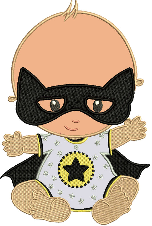 Super Baby Wearing a Mask Applique Machine Embroidery Design Digitized Pattern