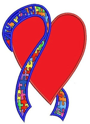 Support Autism Awareness Heart with Ribbon Applique Machine Embroidery Digitized Design Pattern - Instant Download - 4x4 , 5x7, 6x10 -hoops