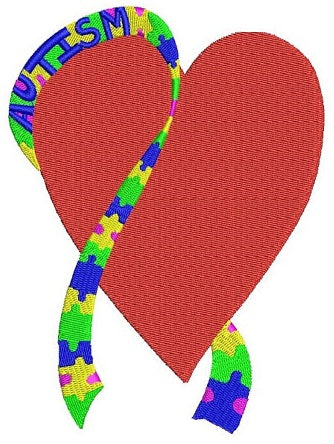 Support Autism Awareness Heart with Ribbon Filled Machine Embroidery Digitized Design Pattern - Instant Download - 4x4 , 5x7, 6x10 -hoops
