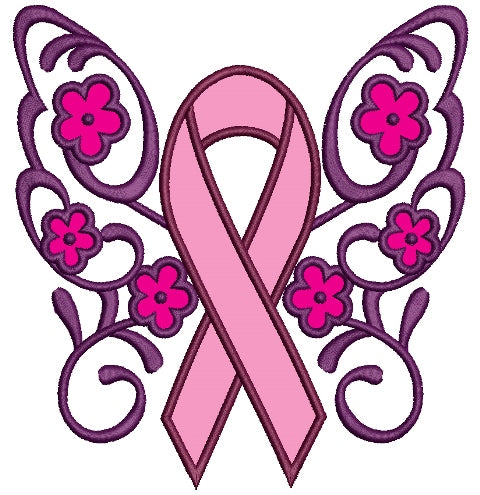 Support Breast Cancer Awareness Fancy Wings Applique Machine Embroidery Digitized Design Pattern