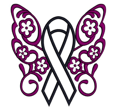 Support Breast Cancer Awareness Fancy Wings Applique Machine Embroidery Digitized Design Pattern