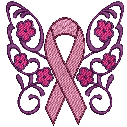Support Breast Cancer Awareness Fancy Wings Filled Machine Embroidery Digitized Design Pattern