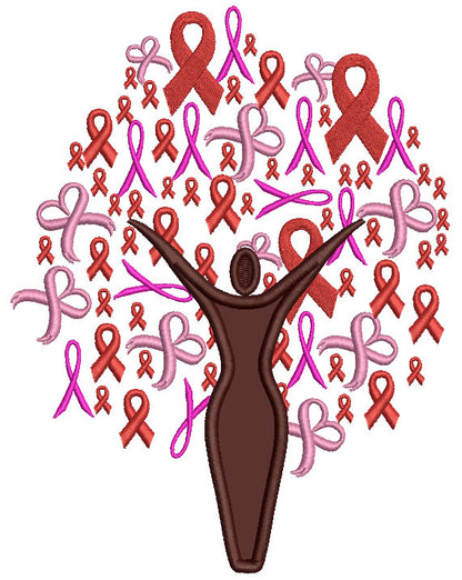 Support Breast Cancer Woman Raising Hands Applique Machine Embroidery Design Digitized Pattern
