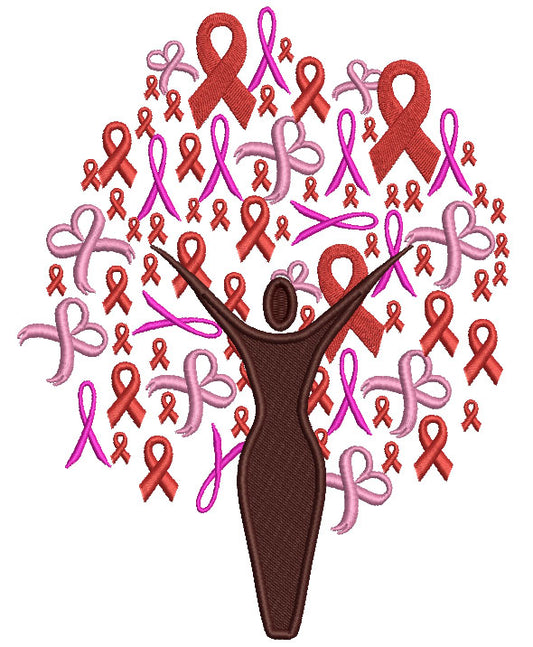 Support Breast Cancer Woman Raising Hands Filled Machine Embroidery Design Digitized Pattern