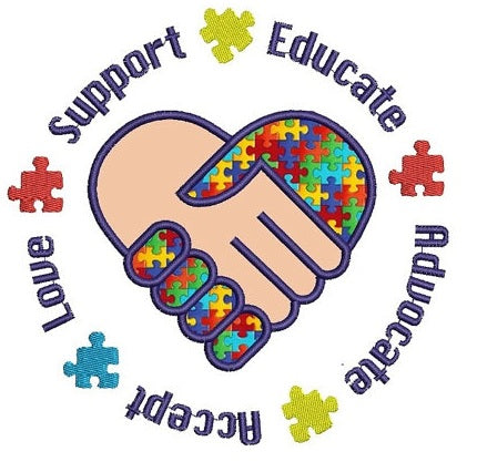Support, Educate, Advocate, Accept, Love Autism Awareness Applique Machine Embroidery Digitized Design Pattern - Instant Download