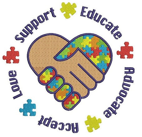 Support, Educate, Advocate, Accept, Love Autism Awareness Machine Embroidery Digitized Design Filled Pattern - Instant Download