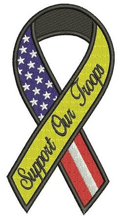 Support Our Troops Yellow Ribbon with American Flag Machine Embroidery Digitized Filled Pattern - Instant Download 4x4 , 5x7, 6x10 hoops