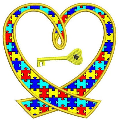 Support Autism Awareness Heart with a key Applique Machine Embroidery Digitized Design Pattern - Instant Download - 4x4 , 5x7, 6x10 -hoops
