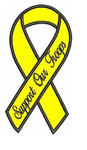 Support Our Troops Yellow Ribbon With Black Outline Applique Machine Embroidery Digitized Pattern - Instant Download 4x4 , 5x7, 6x10 hoops